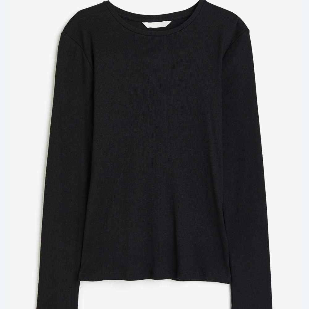 New H&M Black Ribbed Cotton mix Long sleeve t shirt size S